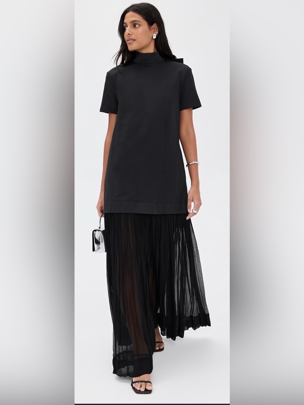 STAUD Pia Black Mock Neck Pleated Maxi Dress Size 4 NWOT